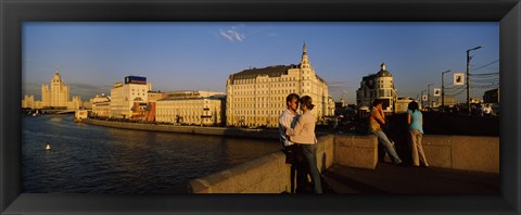 Framed Side profile of a couple romancing, Moskva River, Moscow, Russia Print