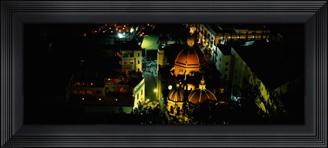 Framed High angle view of buildings lit up at night, Guanajuato, Mexico Print