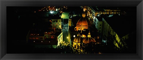 Framed High angle view of buildings lit up at night, Guanajuato, Mexico Print