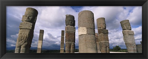 Framed Low angle view of clouds over statues, Atlantes Statues, Temple of Quetzalcoatl, Tula, Hidalgo State, Mexico Print