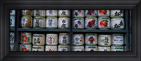 Framed Stack of jars on racks, Tsurugaoka Hachiman Shrine, Kamakura, Kanagawa Prefecture, Kanto Region, Japan Print