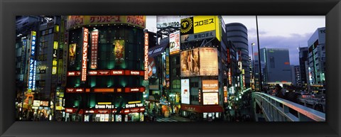 Framed Buildings in a city lit up at night, Shinjuku Ward, Tokyo Prefecture, Kanto Region, Japan Print
