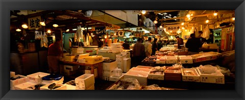 Framed People buying fish in a fish market, Tsukiji Fish Market, Tsukiji, Tokyo Prefecture, Kanto Region, Japan Print