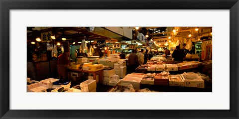 Framed People buying fish in a fish market, Tsukiji Fish Market, Tsukiji, Tokyo Prefecture, Kanto Region, Japan Print