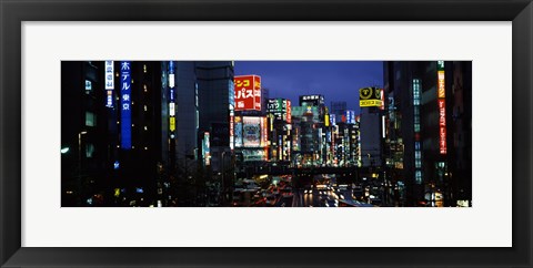 Framed Buildings lit up at night, Shinjuku Ward, Tokyo Prefecture, Kanto Region, Japan Print