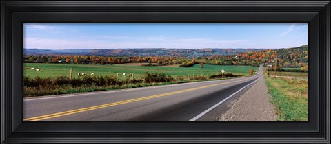 Framed Road passing through a field, Finger Lakes, New York State, USA Print
