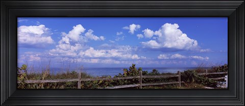 Framed Fence on the beach, Tampa Bay, Gulf Of Mexico, Anna Maria Island, Manatee County, Florida, USA Print
