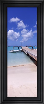 Framed Boats moored at a pier, Sandy Ground, Anguilla Print