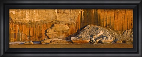 Framed Pictured rocks near a lake, Pictured Rocks National Lakeshore, Lake Superior, Upper Peninsula, Alger County, Michigan, USA Print