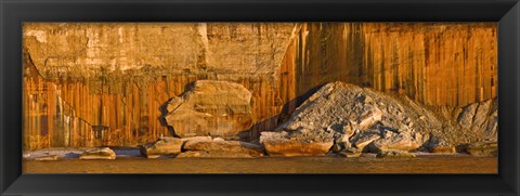 Framed Pictured rocks near a lake, Pictured Rocks National Lakeshore, Lake Superior, Upper Peninsula, Alger County, Michigan, USA Print