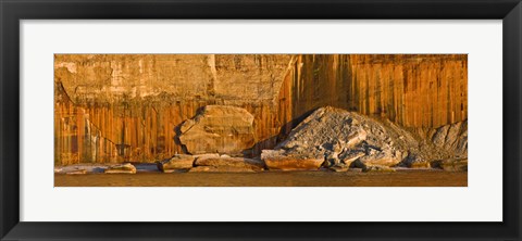 Framed Pictured rocks near a lake, Pictured Rocks National Lakeshore, Lake Superior, Upper Peninsula, Alger County, Michigan, USA Print