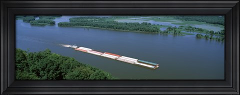 Framed Barge in a river, Mississippi River, Marquette, Prairie Du Chien, Wisconsin-Iowa, USA Print