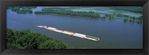 Framed Barge in a river, Mississippi River, Marquette, Prairie Du Chien, Wisconsin-Iowa, USA Print