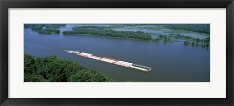 Framed Barge in a river, Mississippi River, Marquette, Prairie Du Chien, Wisconsin-Iowa, USA Print