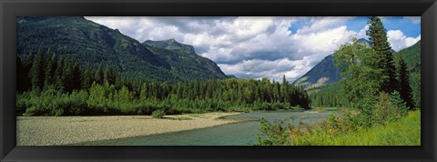 Framed Creek along mountains, McDonald Creek, US Glacier National Park, Montana, USA Print