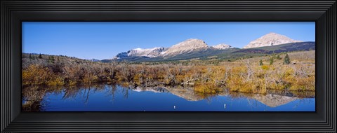 Framed Reflection of mountains in water, Milk River, US Glacier National Park, Montana, USA Print