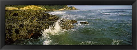 Framed Waves splashing on rocks, Oregon Coast, Oregon, USA Print