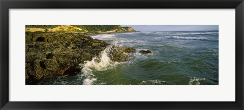 Framed Waves splashing on rocks, Oregon Coast, Oregon, USA Print