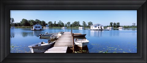 Framed Boathouses in a lake, Lake Erie, Erie, Pennsylvania, USA Print