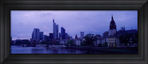 Framed City at the waterfront, Main River, Frankfurt Cathedral, Frankfurt, Hesse, Germany Print