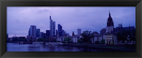 Framed City at the waterfront, Main River, Frankfurt Cathedral, Frankfurt, Hesse, Germany Print