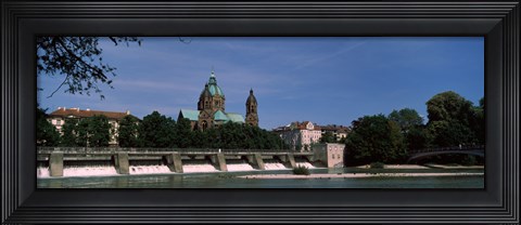 Framed Church at the riverside, St. Luke Church, Isar, Munich, Bavaria, Germany Print
