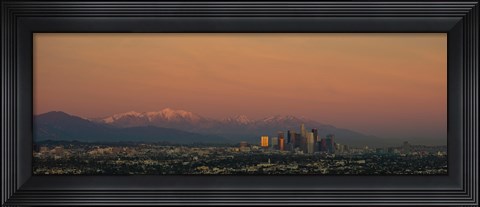 Framed High angle view of a city at dusk, Los Angeles, California, USA Print