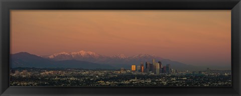 Framed High angle view of a city at dusk, Los Angeles, California, USA Print
