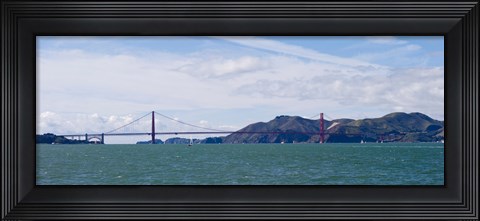 Framed Boats sailing near a suspension bridge, Golden Gate Bridge, San Francisco Bay, San Francisco, California, USA Print