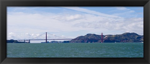 Framed Boats sailing near a suspension bridge, Golden Gate Bridge, San Francisco Bay, San Francisco, California, USA Print