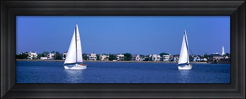 Framed Sailboats in the Atlantic ocean with mansions in the background, Intracoastal Waterway, Charleston, South Carolina, USA Print