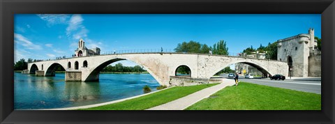 Framed Bridge across a river, Pont Saint-Benezet, Rhone River, Avignon, Vaucluse, Provence-Alpes-Cote d&#39;Azur, France Print