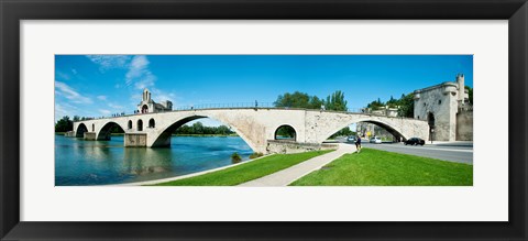 Framed Bridge across a river, Pont Saint-Benezet, Rhone River, Avignon, Vaucluse, Provence-Alpes-Cote d&#39;Azur, France Print