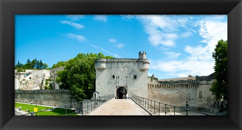 Framed Bridge leading to the city gate, Pont Saint-Benezet, Rhone River, Avignon, Vaucluse, Provence-Alpes-Cote d&#39;Azur, France Print