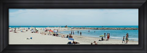 Framed Tourists on the beach, Saintes-Maries-De-La-Mer, Bouches-Du-Rhone, Provence-Alpes-Cote d&#39;Azur, France Print