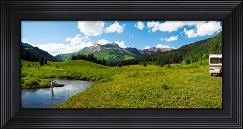 Framed Man camping along Slate River, Crested Butte, Gunnison County, Colorado, USA Print