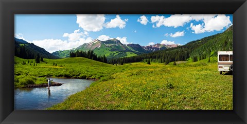 Framed Man camping along Slate River, Crested Butte, Gunnison County, Colorado, USA Print