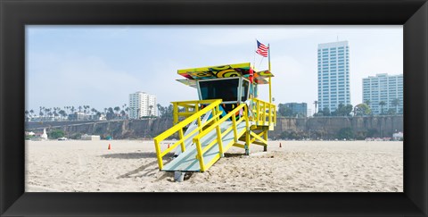 Framed Lifeguard Station on the beach, Santa Monica Beach, Santa Monica, California, USA Print