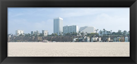 Framed Santa Monica Beach with buildings in the background, California, USA Print