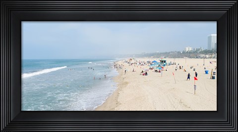 Framed Tourists on the beach, Santa Monica Beach, Santa Monica, Los Angeles County, California, USA Print