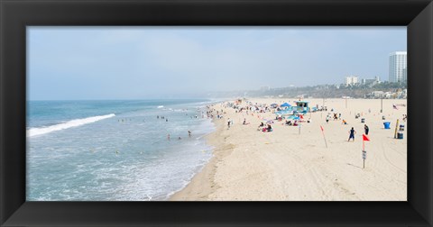 Framed Tourists on the beach, Santa Monica Beach, Santa Monica, Los Angeles County, California, USA Print