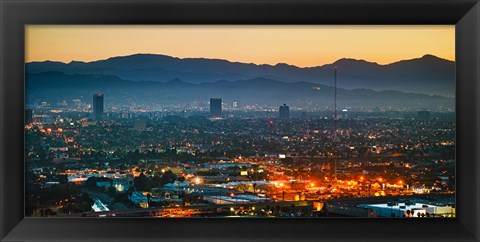 Framed Buildings in a city, Miracle Mile, Hollywood, Griffith Park Observatory, Los Angeles, California, USA Print