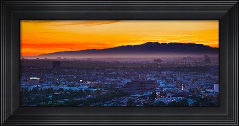 Framed Buildings in a city with mountain range in the background, Santa Monica Mountains, Los Angeles, California, USA Print