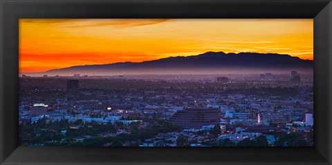 Framed Buildings in a city with mountain range in the background, Santa Monica Mountains, Los Angeles, California, USA Print