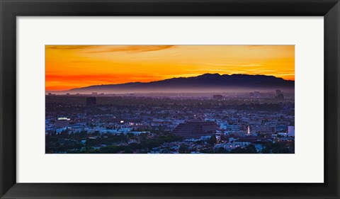 Framed Buildings in a city with mountain range in the background, Santa Monica Mountains, Los Angeles, California, USA Print