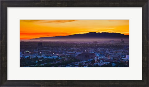 Framed Buildings in a city with mountain range in the background, Santa Monica Mountains, Los Angeles, California, USA Print