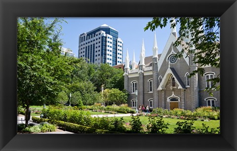 Framed Assembly hall in a city, Salt Lake Assembly Hall, Temple Square, Salt Lake City, Utah, USA Print