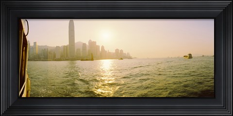 Framed Buildings at the waterfront, Victoria Harbour, Hong Kong, China Print