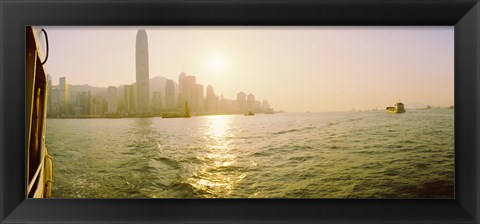 Framed Buildings at the waterfront, Victoria Harbour, Hong Kong, China Print