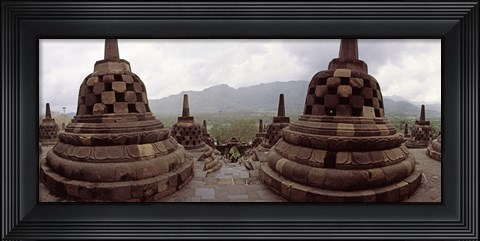 Framed 9th century Buddhist temple Borobudur on Java Island, Indonesia Print